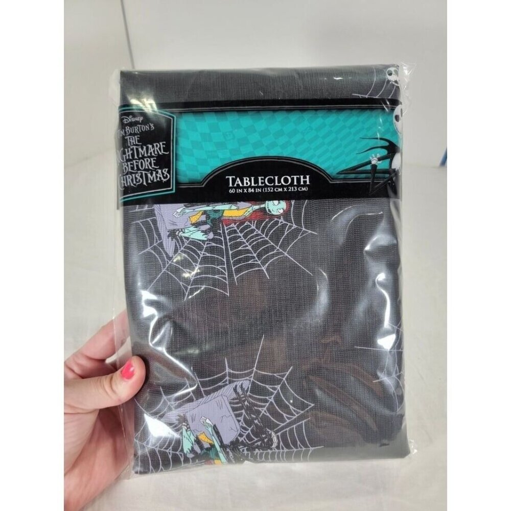 The Nightmare Before Christmas Black Spiderwebs Tablecloth 60" x 84" Square New